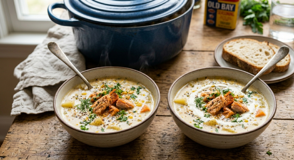 1 Pot Creamy Salmon Chowder Soup with Old Bay